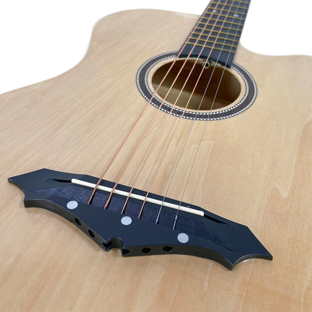 Henrix 38C 38 Inch Cutaway Acoustic Guitar with Dual Action Truss Rod, Gigbag, Picks, String Set, Strap, Cloth & Ebook - Standard / Natural / Right Handed - Image 4